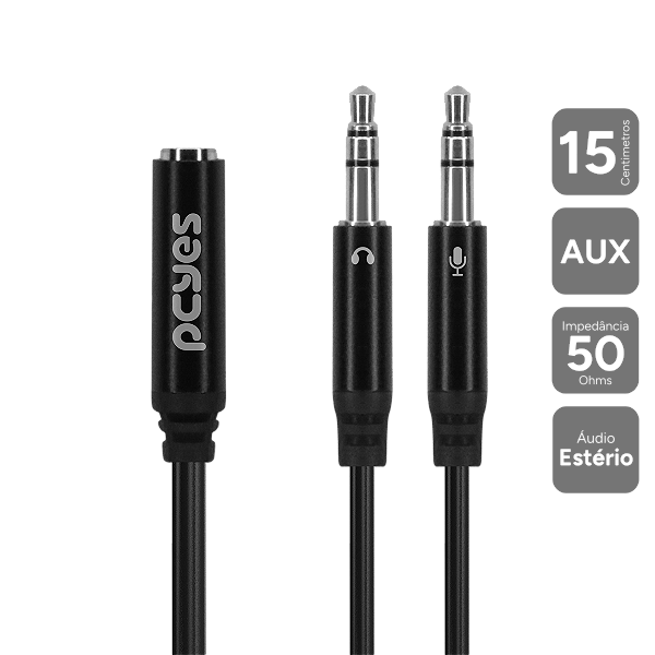 Cabo Adaptador Y P3 Fêmea Para P2 Macho - Preto - 15Cm - P3Y-15