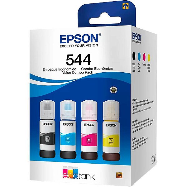 Kit com 4 Garrafa de Tintas Epson T544 Preto Ciano Magenta Amarelo - T544520-4P - Epson