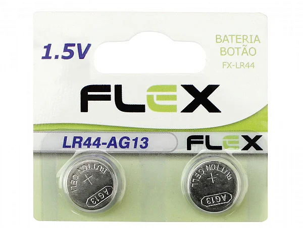 Bateria Botão Alcalina 1,5V LR44 (C/2 Baterias) Flex