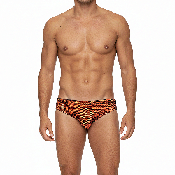 Sunga Slim Telinha Arrastão Preta e Laranja Neon Lacrey