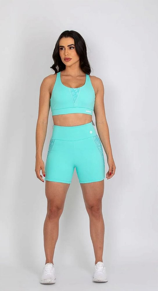 conjunto shorts top verde agua m