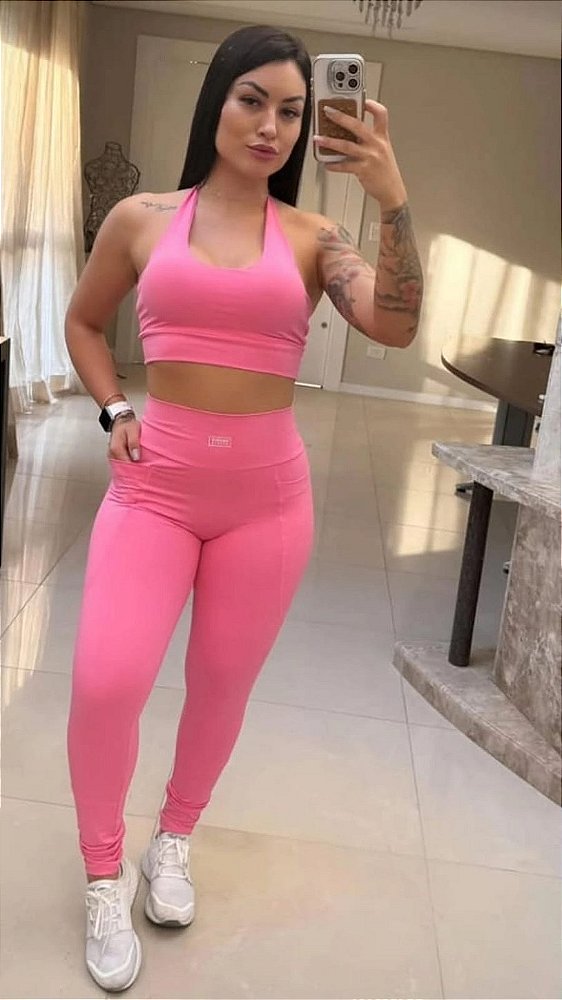 conjunto legging top flick oxyfit rosa iogurte g