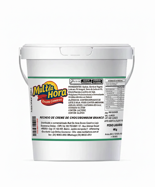 RECHEIO DE CHOCOBOMBOM BRANCO BALDE 4KG ATACADO DIRETO FABRICA MULT DA HORA DOCES CASEIROS