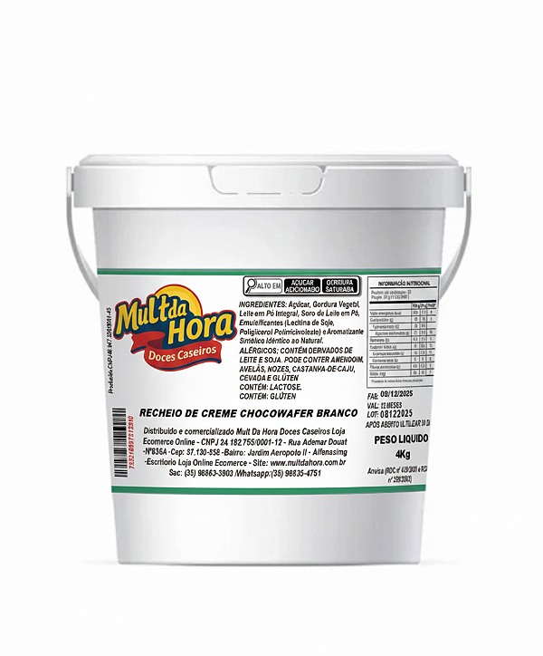 RECHEIO CREME CHOCOWAFER BRANCO BALDE 4KG ATACADO DIRETO FABRICA MULT DA HORA DOCES CASEIROS