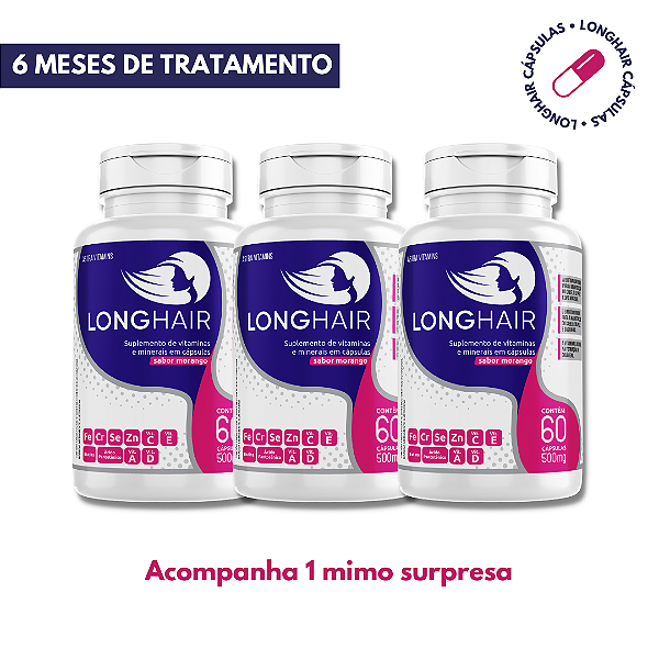 LONGHAIR CÁPS - CRESCIMENTO CAPILAR E ANTI QUEDA - 6 MESES