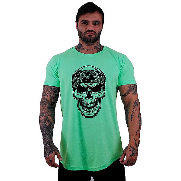 Camiseta Longline Manga Curta MXD Conceito Caveira Com Bandana