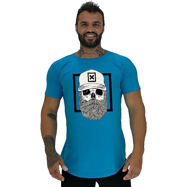Camiseta Longline Masculina Manga Curta MXD Conceito Caveira Lenhadora