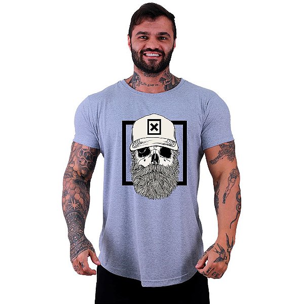 Camiseta Longline Masculina Manga Curta MXD Conceito Caveira Lenhadora