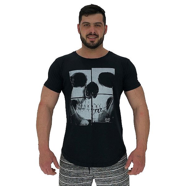 Camiseta Longline Masculina Manga Curta MXD Conceito Caveira Mosaico