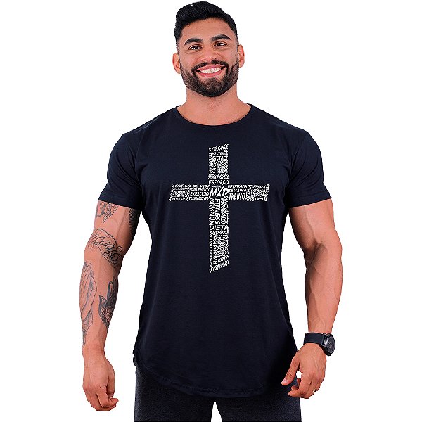 Camiseta Longline Masculina Manga Curta MXD Conceito Crucifixo Motivacional