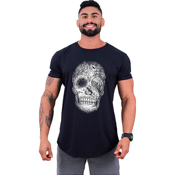 Camiseta Longline Masculina Manga Curta MXD Conceito Forest Skull