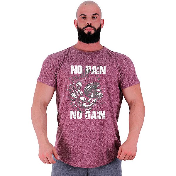 Camiseta Longline Masculina Manga Curta MXD Conceito No Pain No Gain Arms