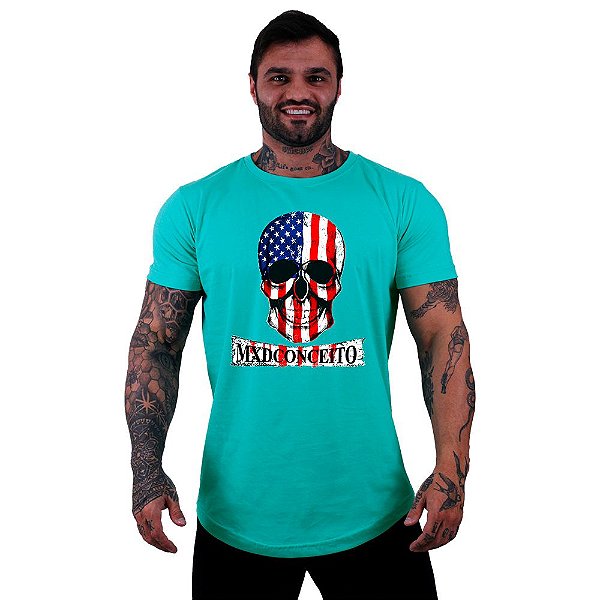 Camiseta Longline Masculina Manga Curta MXD Conceito Skull USA