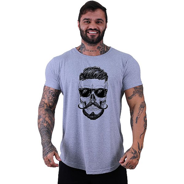 Camiseta Longline Masculina Manga Curta MXD Conceito Stylish Skull