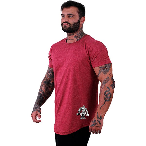 Camiseta Longline Masculina MXD Conceito Estampa Lateral Bodybuldier Halteres