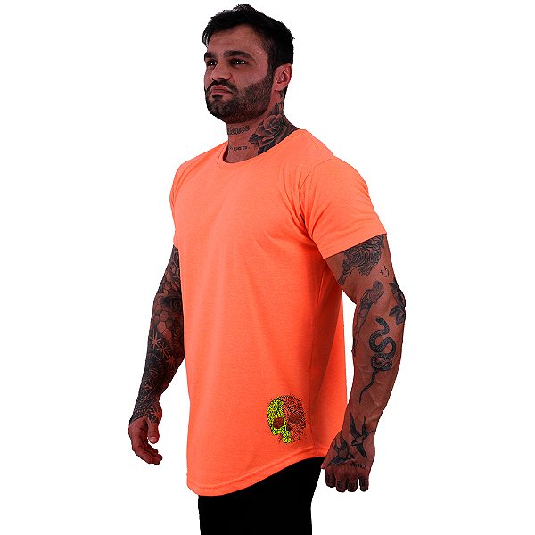 Camiseta Longline Masculina MXD Conceito Estampa Lateral Caveira Duas Cores