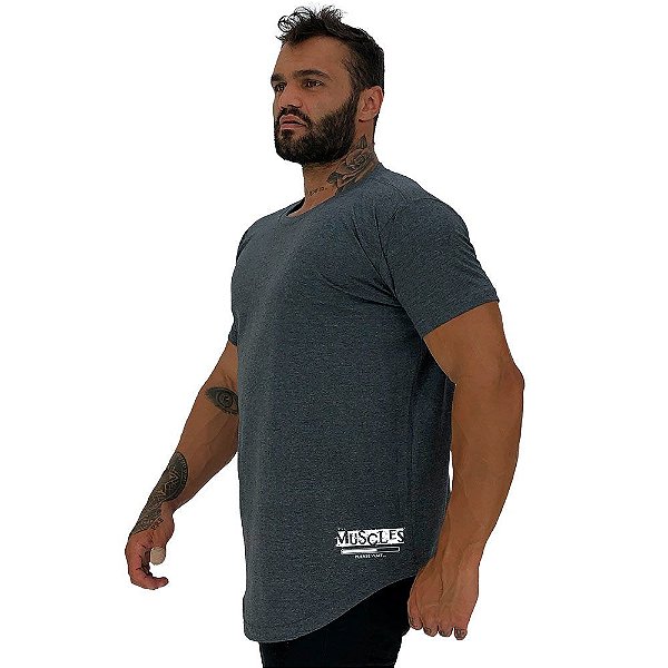 Camiseta Longline Masculina MXD Conceito Estampa Lateral Muscles Loading Please Loading