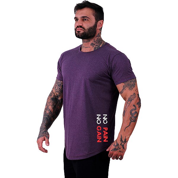 Camiseta Longline Masculina MXD Conceito Estampa Lateral No Pain No Gian Vertical