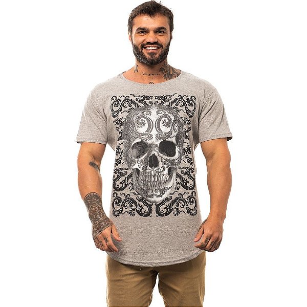 Camiseta Longline Masculina MXD Conceito Limitada Dragon Skull Dragão Oriental