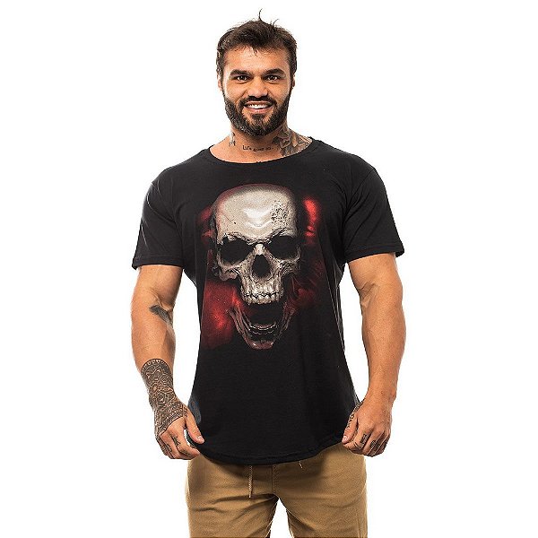 Camiseta Longline Masculina MXD Conceito Limitada Evil Skull