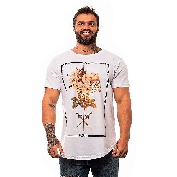 Camiseta Longline Masculina MXD Conceito Limitada Flowers & Swords