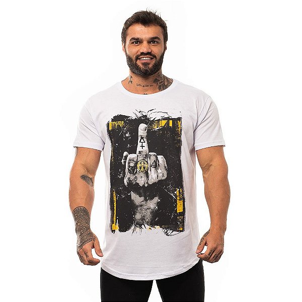 Camiseta Longline Masculina MXD Conceito Limitada Mãos Com Gestos Black Tattoo