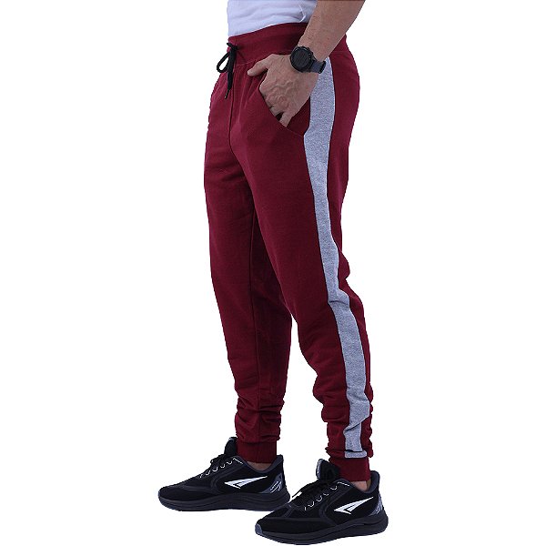 Calça Masculina Moletom MXD Conceito Bordô detalhe Mescla