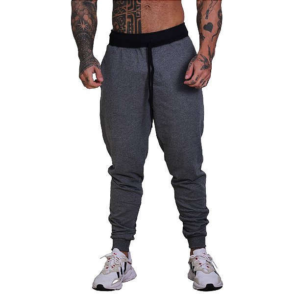 Calça Masculina Moletinho MXD Conceito Mescla Escuro Detalhes Pretos