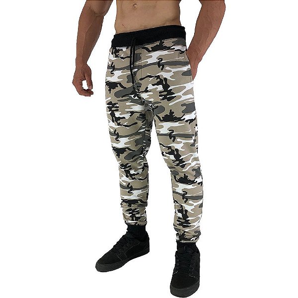 Calça Masculina Moletom MXD Conceito Moletom Camuflado Bege