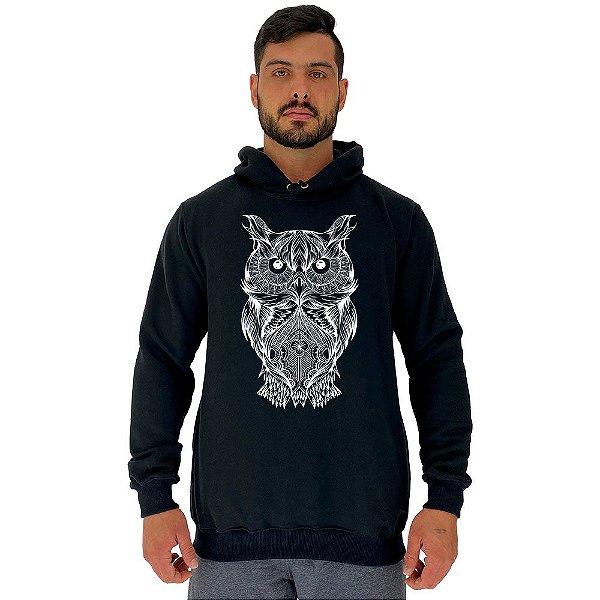 Blusa Moletom Masculino MXD Conceito Com Touca Coruja Mosaico