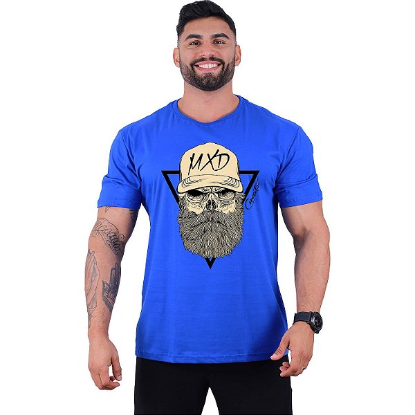 Camiseta Tradicional Masculina Manga Curta MXD Conceito Caveira Lenhador De Boné