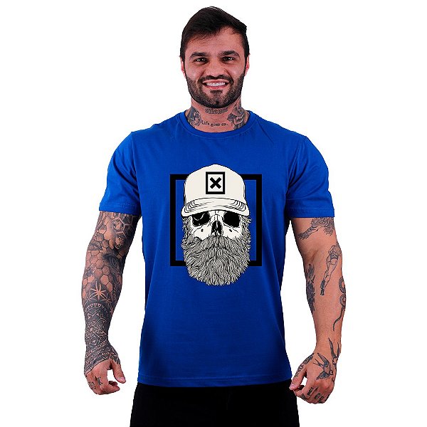 Camiseta Tradicional Masculina Manga Curta MXD Conceito Caveira Lenhador De Boné