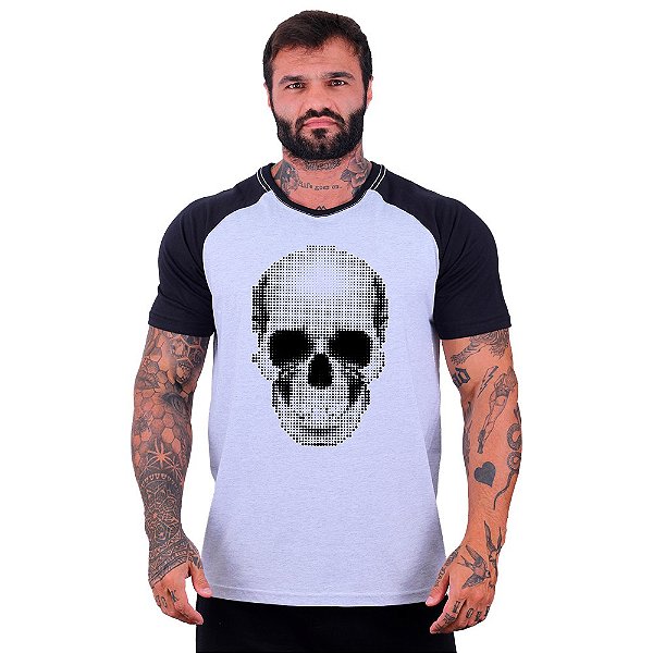 Camiseta Tradicional Masculina Manga Curta MXD Conceito Caveira Pontilhada
