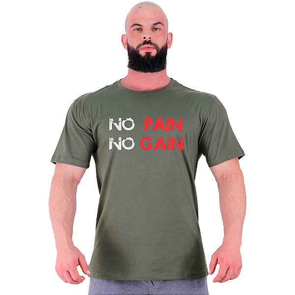 Camiseta Tradicional Masculina Manga Curta MXD Conceito No Pain No Gain Letreiro