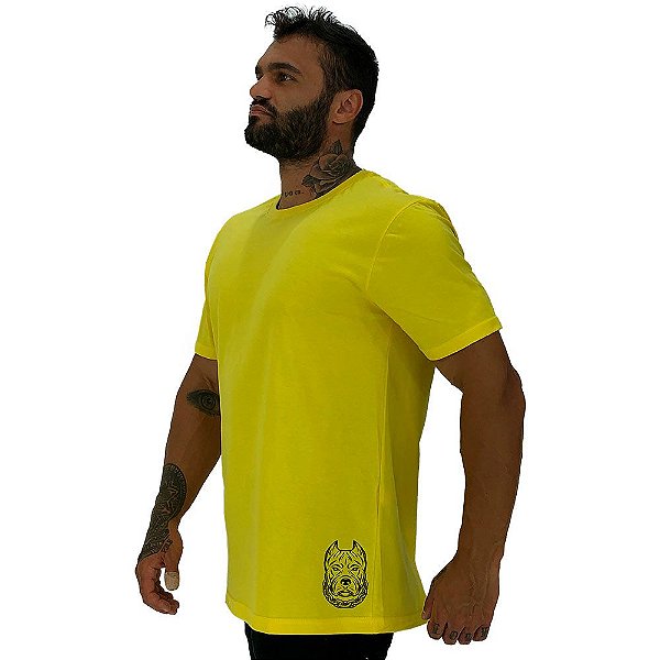 Camiseta Tradicional Masculina MXD Conceito Estampa Lateral Pitbull Corrente