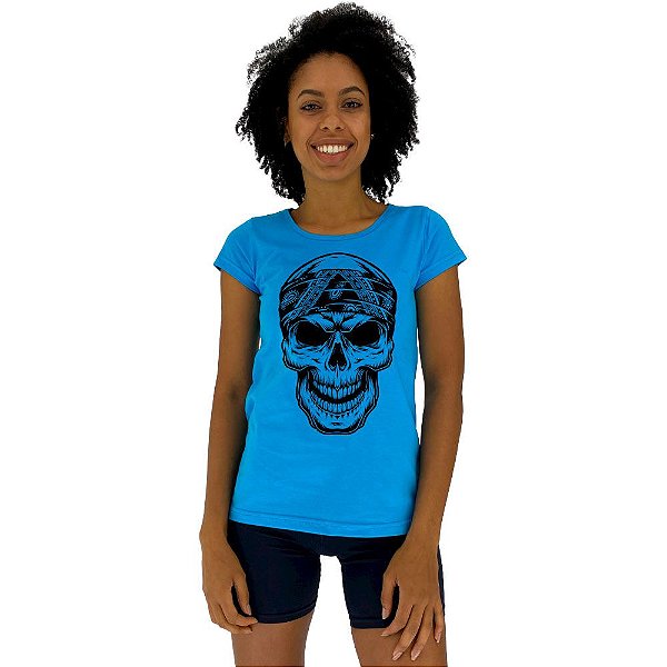 Camiseta Babylook Feminina MXD Conceito Caveira Motoqueira