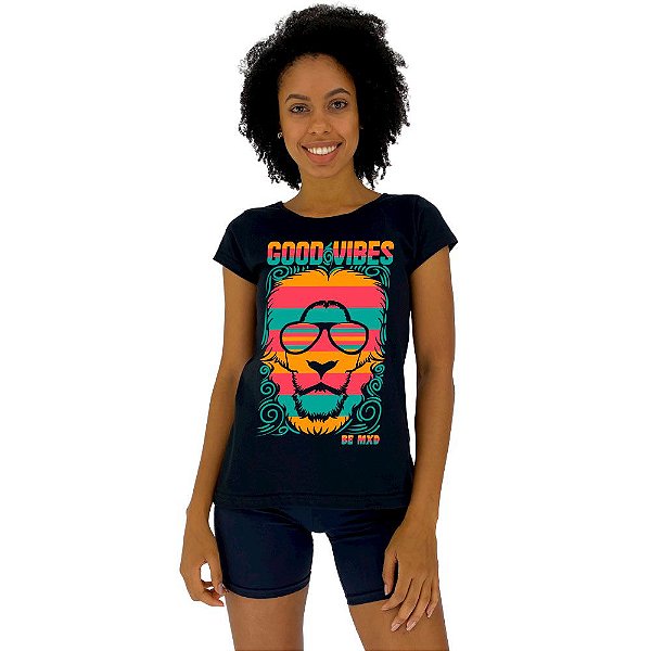 Camiseta Babylook Feminina MXD Conceito Leão Good Vibes