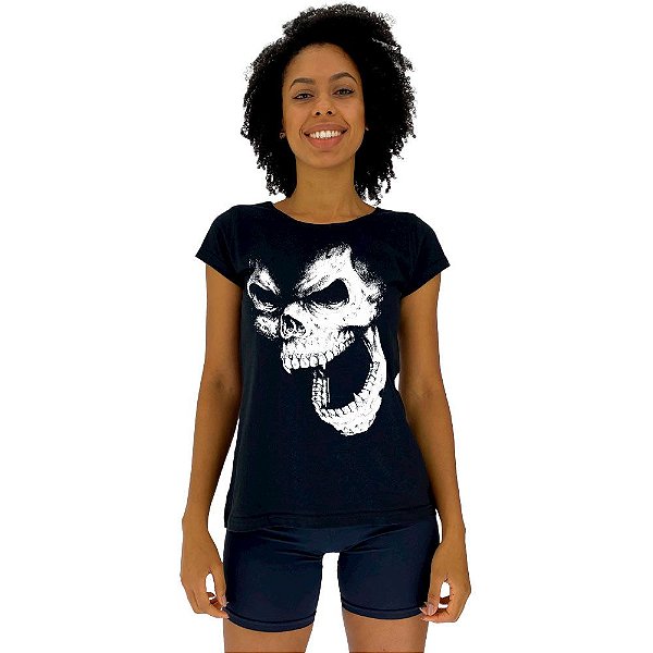 Camiseta Babylook Feminina MXD Conceito Monkey Skull Caveira Macaco