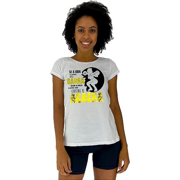 Camiseta Babylook Feminina MXD Conceito Pegue a Barra e Agache