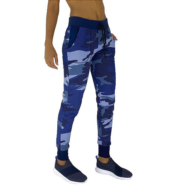 Calça Feminina Moletom MXD Conceito Camuflado Azul