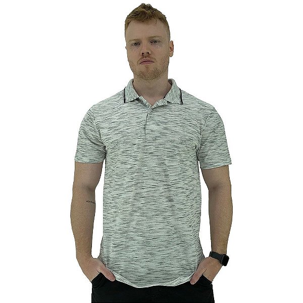 Camisa Gola Polo Masculina MXD Conceito Rajado Jet Branco