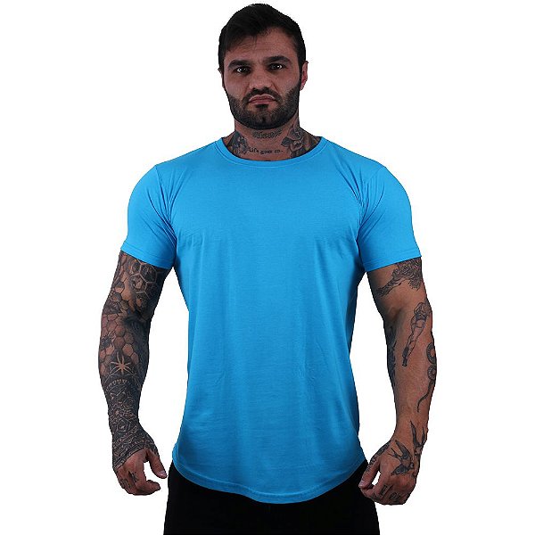 Camiseta Longline 100% Algodão Masculina MXD Conceito Azul Piscina