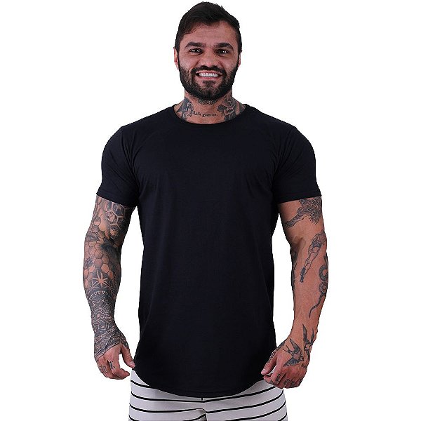 Camiseta Longline 100% Algodão Masculina MXD Conceito Preto Básico