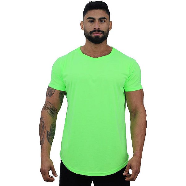 Camiseta Longline 50/50 Algodão e Poliéster Masculina MXD Conceito Verde Fluorescente