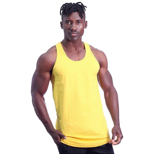 Regata Longline Cavada Lisa Masculina MXD Conceito 100% Algodão Amarela
