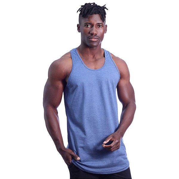 Regata Longline Cavada Lisa Masculina MXD Conceito 50% Algodão 50% Poliéster Mescla Marinho