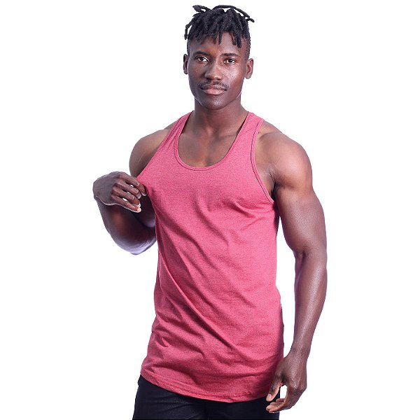 Regata Longline Cavada Lisa Masculina MXD Conceito 50% Algodão 50% Poliéster Mescla Vermelho