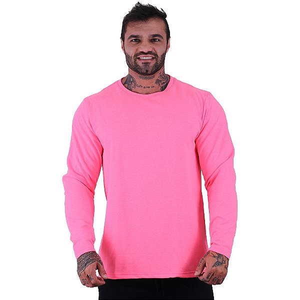 Camiseta Manga Longa Masculina MXD Conceito Rosa Fluorescente
