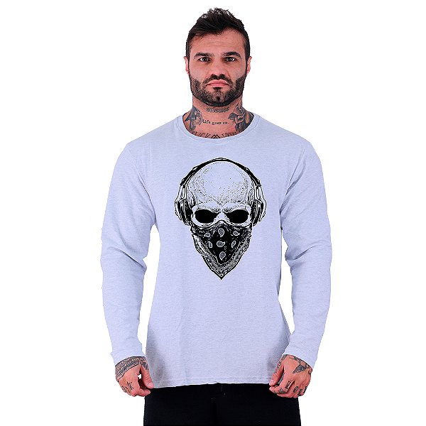Camiseta Manga Longa Moletinho MXD Conceito Caveira De Bandana Bandt Music