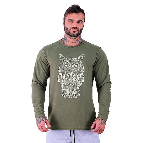 Camiseta Manga Longa Moletinho MXD Conceito Coruja Sabedoria